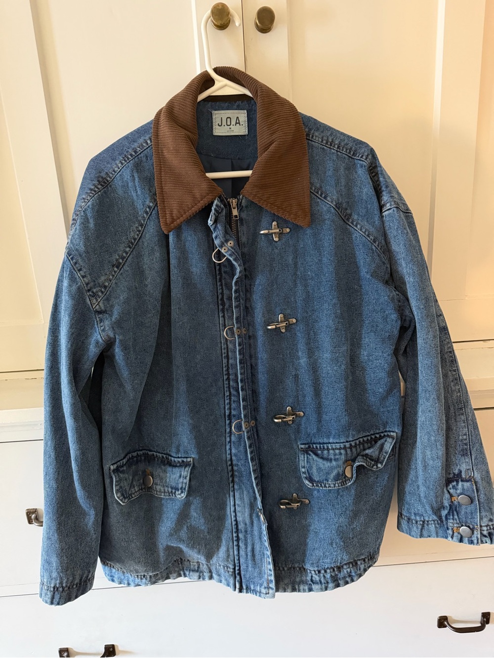J.O.A. Blue Denim Jacket with Brown Corduroy Collar